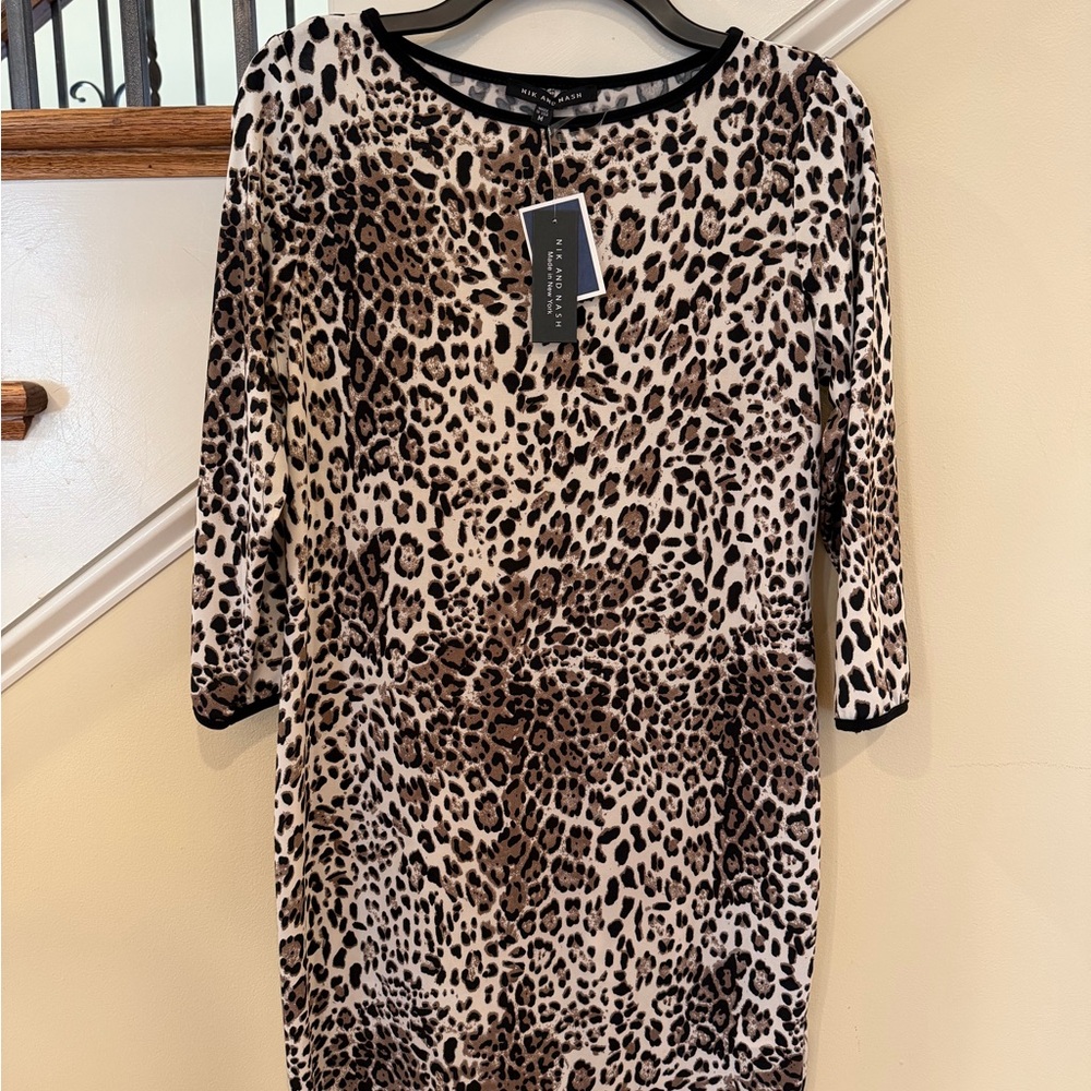 Elegant Animal Print Long Sleeve Dress